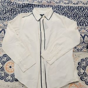 Ann Taylor white button down with black piping 12P